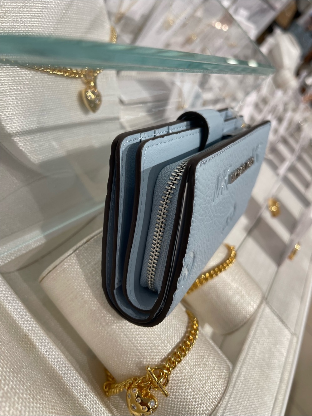 Michael Kors Jet Set Travel Md MK Logo Debossed Bifold Wallet
Pale Ocean 
NWT - Picture 8 of 16